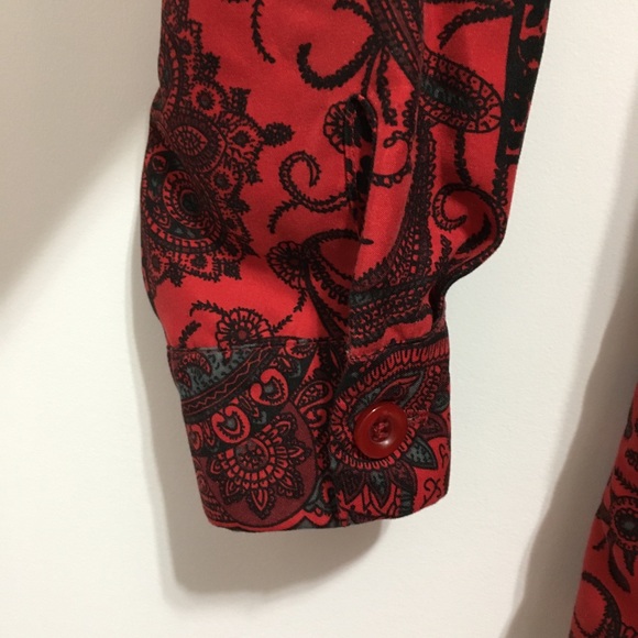 Blair Women’s Red Burgundy Paisley Long Sleeves Button Down Shirt - Picture 7 of 9